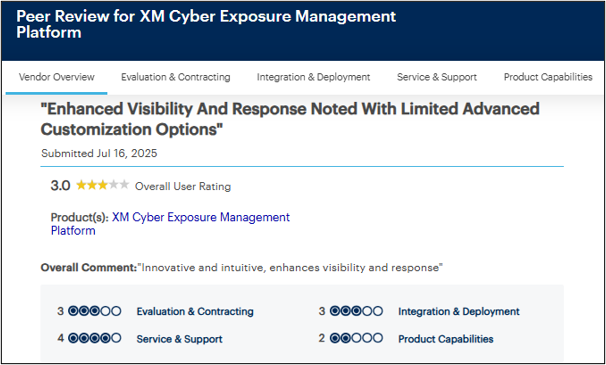 XM Cyber user notes enhanced visibility but limited advanced customization options (Source: Gartner)